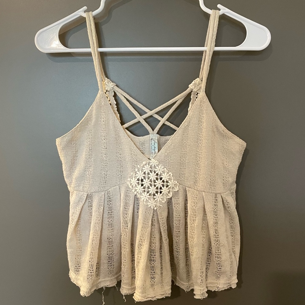 Free People Cream Lace Tank Top
